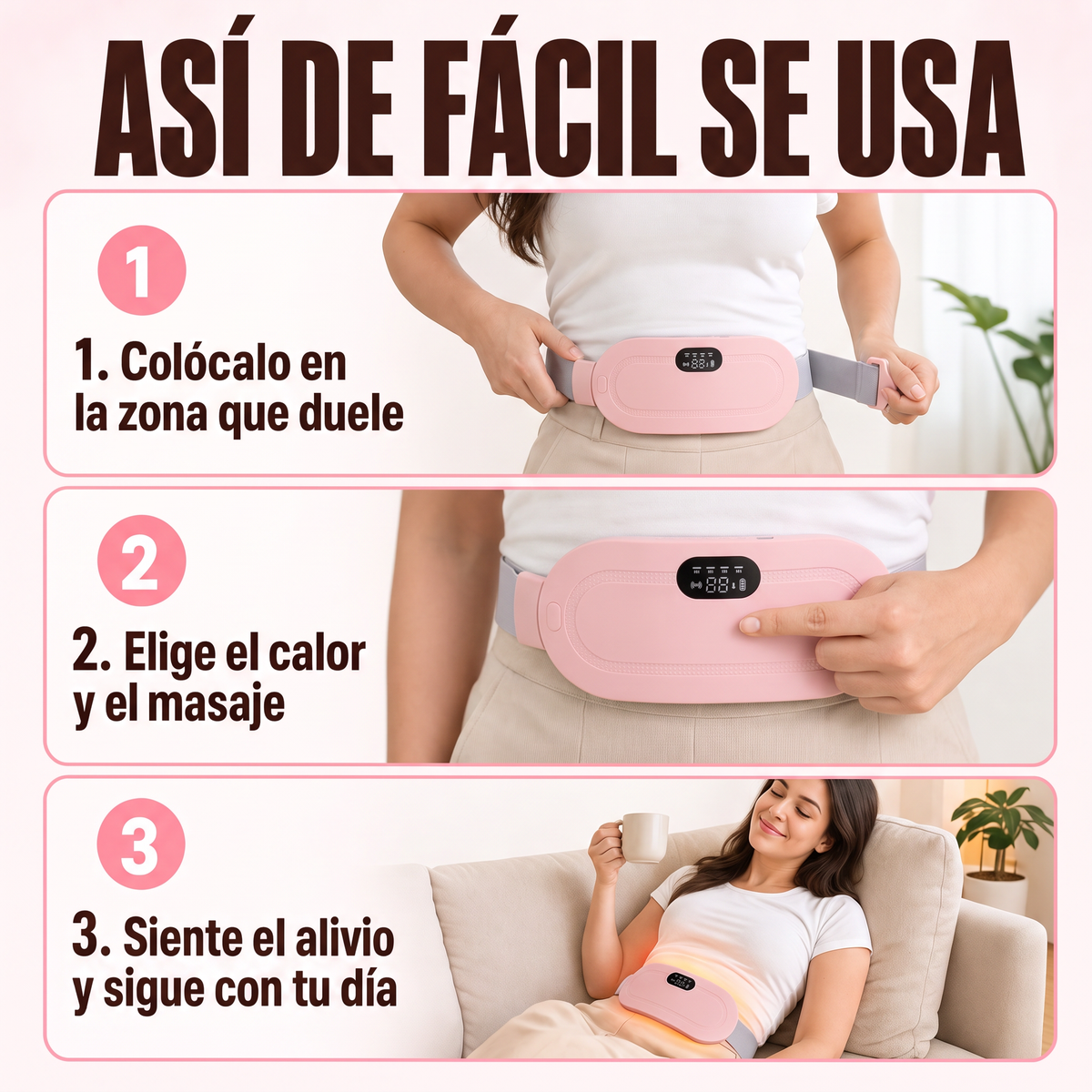 Cinturón de calor y masaje para cólicos