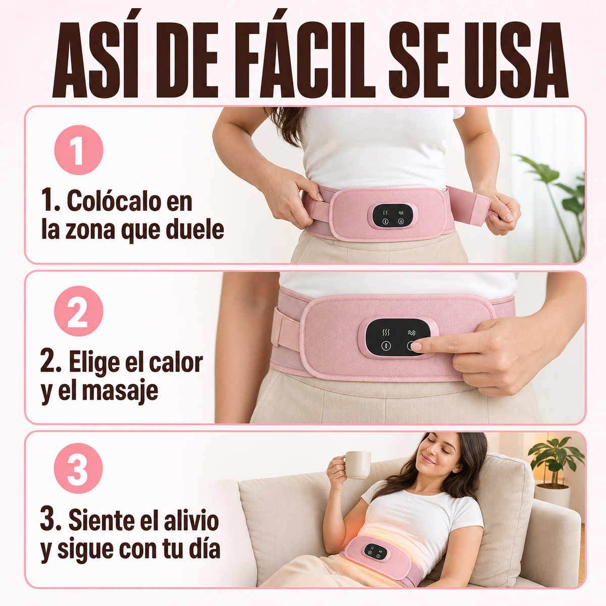 Cinturón de calor y masaje para cólicos